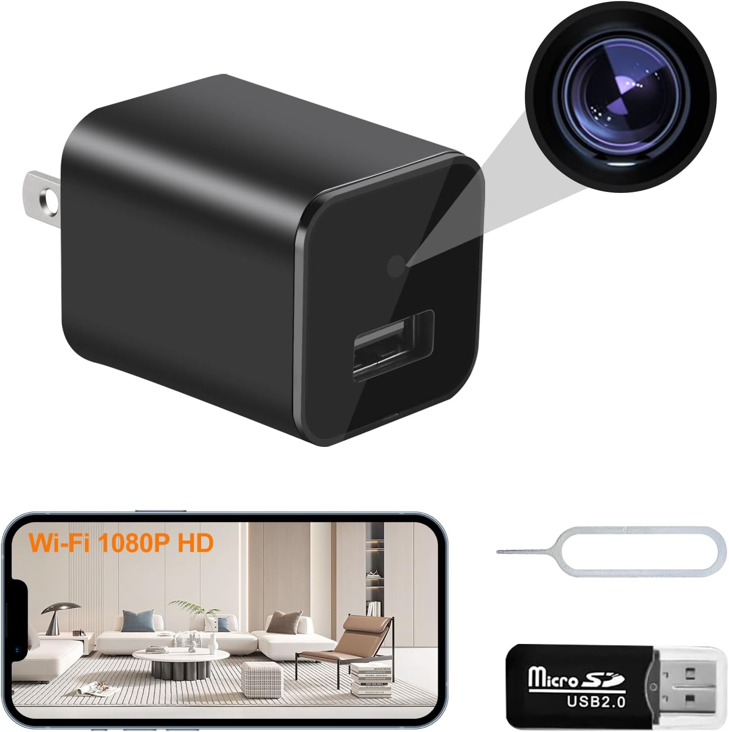 Smart USB Charger 1080P WiFi Camera for Home Surveillance