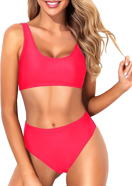 Tempt Me Women Two Piece Scoop Neck Bikini High Waisted Swimsuit