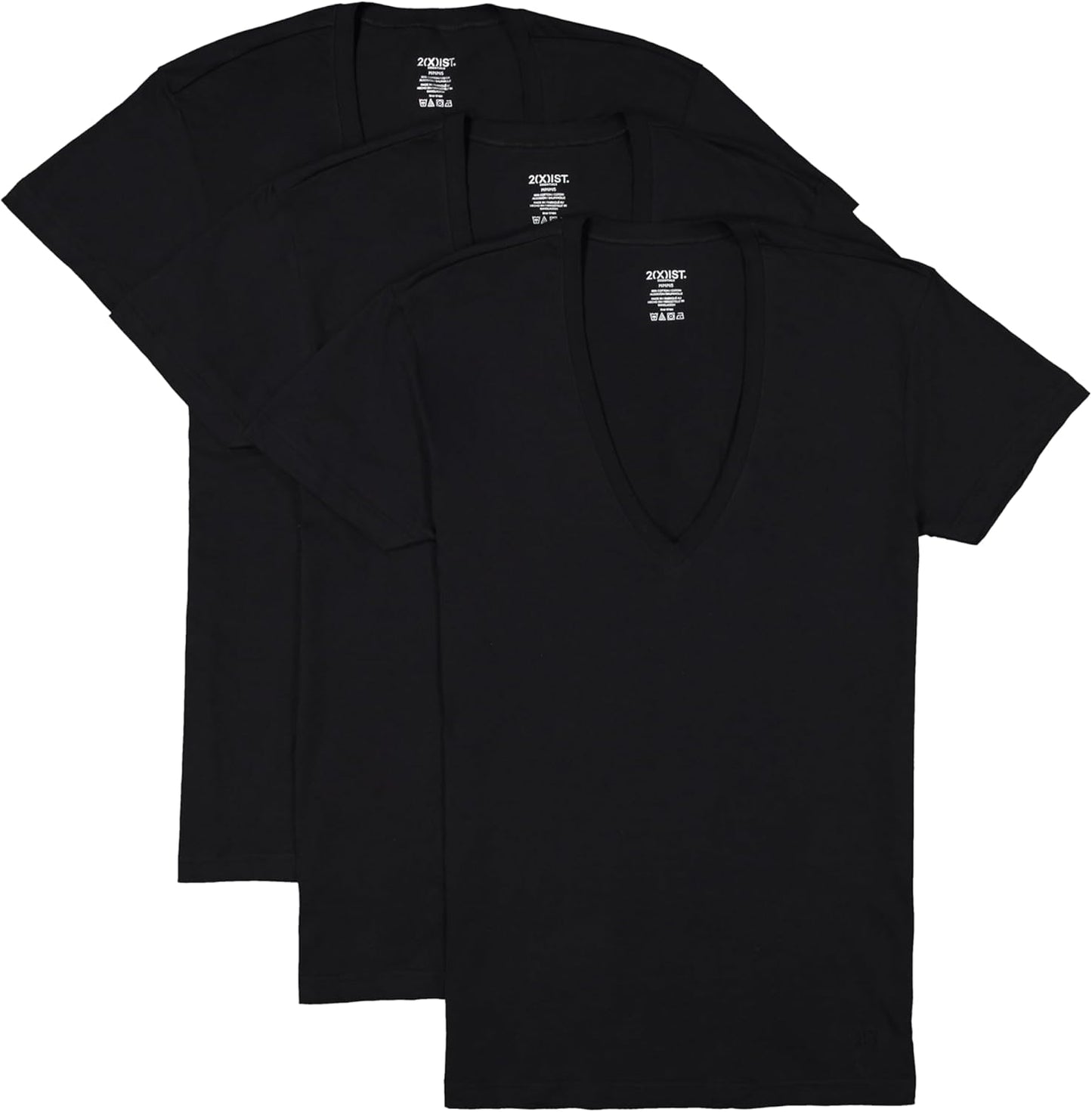 2(X)IST Mens Essential Cotton Slim Fit Deep V-Neck T-Shirt 3-Pack
