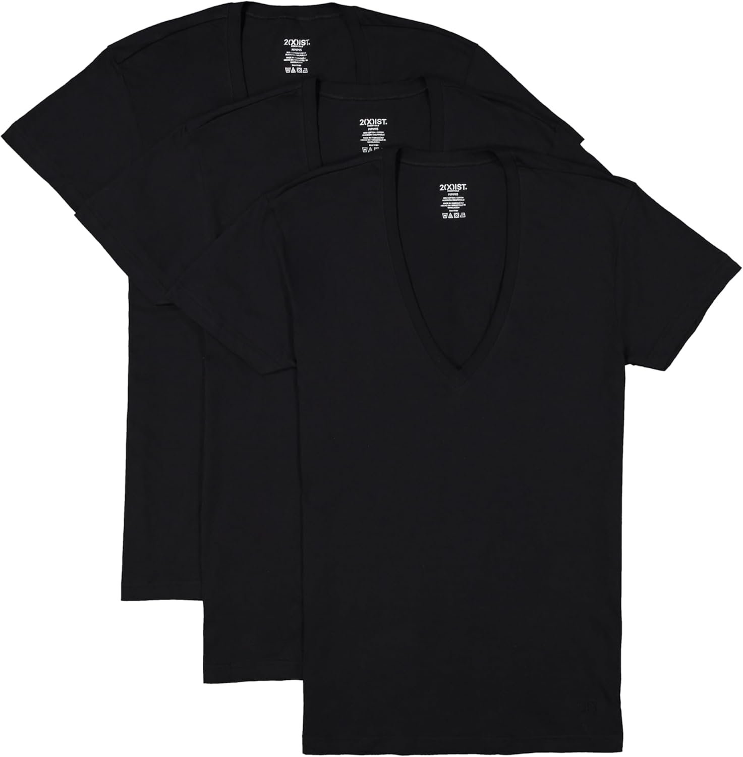 2(X)IST Mens Essential Cotton Slim Fit Deep V-Neck T-Shirt Pack