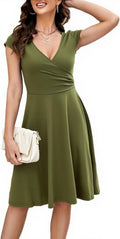 Women's V-Neck Cap Sleeve Floral Dress - Soft Cotton Blend