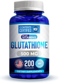 Glutathione Supplement 500mg 200 Capsules - NSF Certified