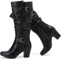 Women's Slouchy Knee High Boots with Chunky Heel and Pointed Toe These