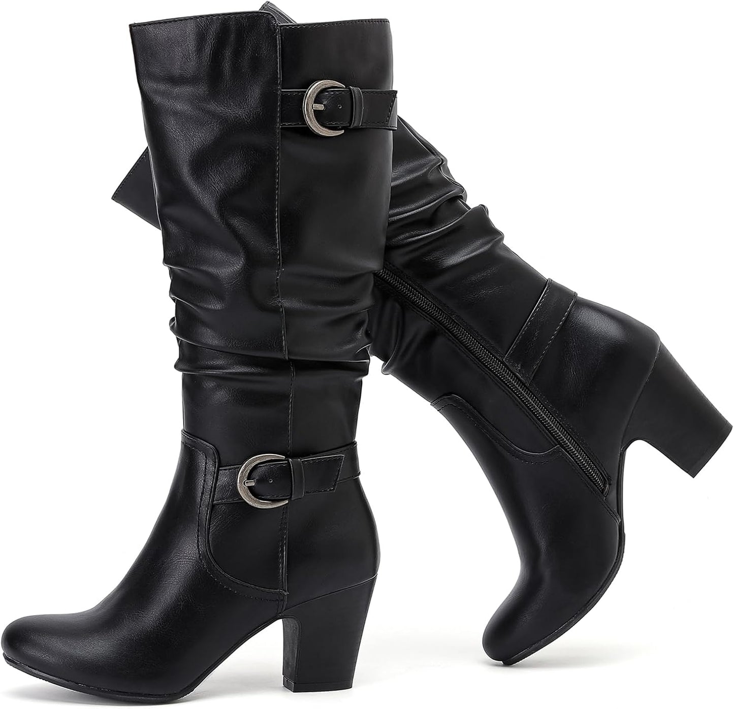 Women's Slouchy Knee High Boots with Chunky Heel for Fall