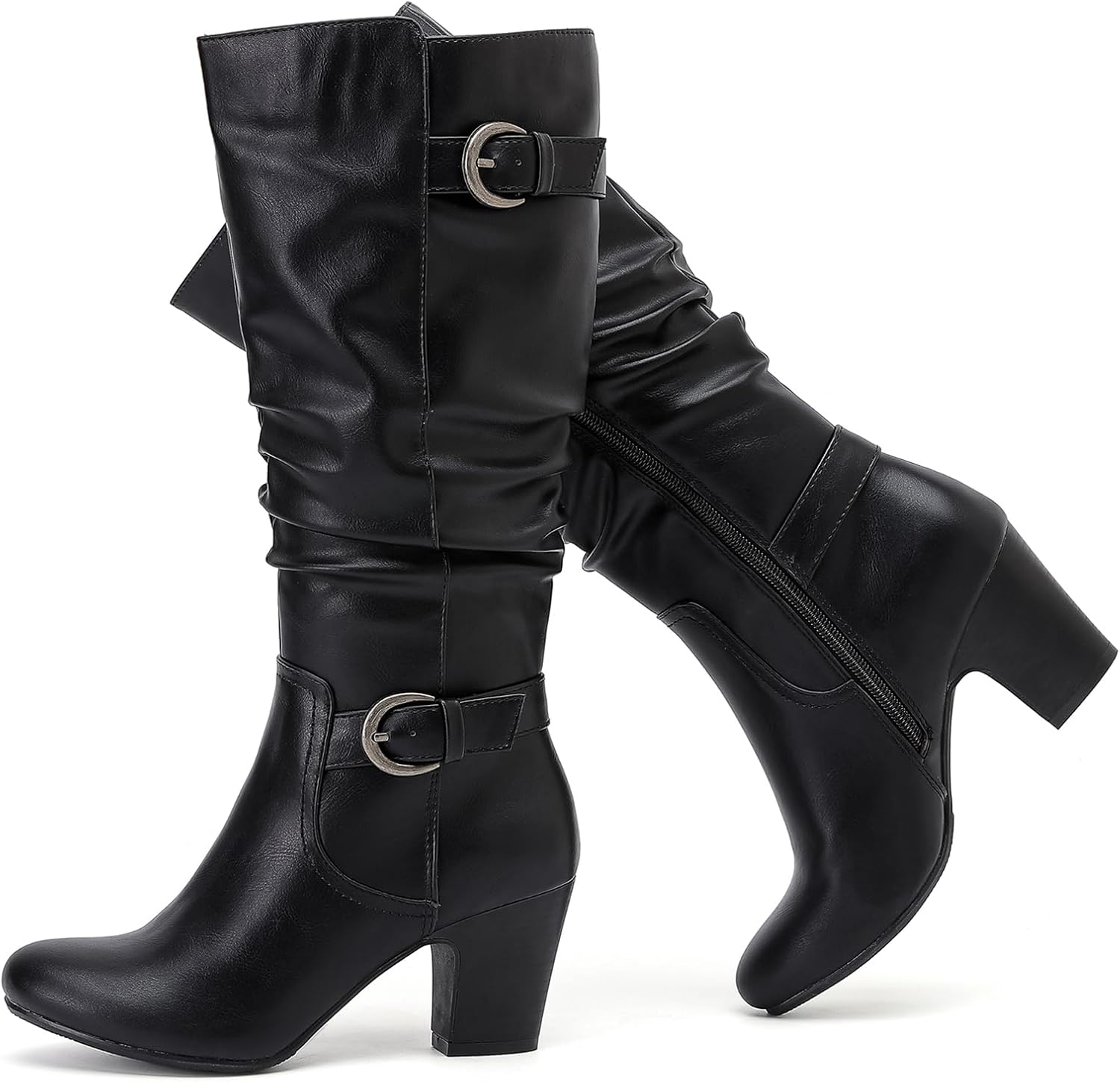 Women's Slouchy Knee High Boots with Chunky Heel for Fall