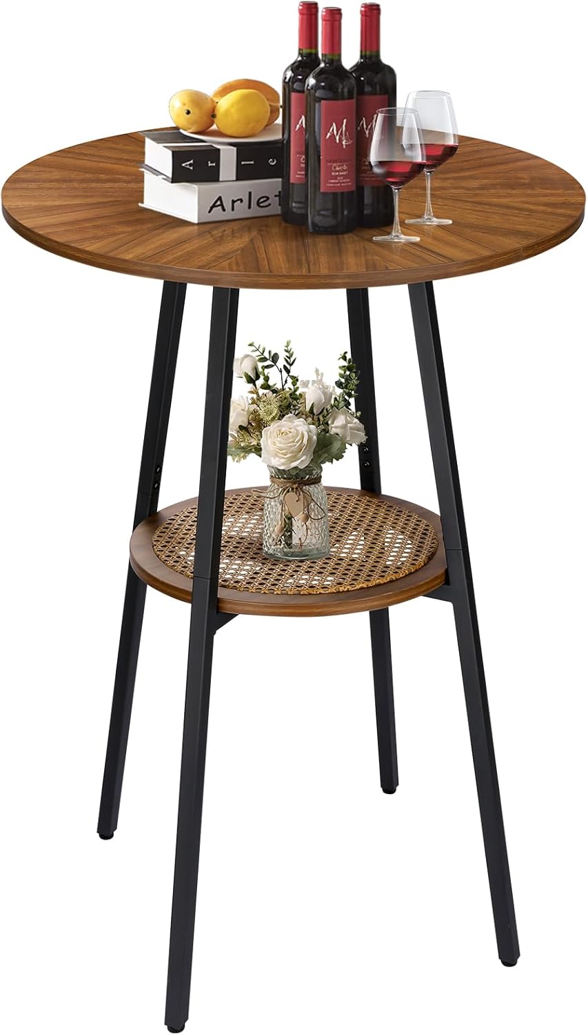 Boho Round Bar Table with Rattan Shelf - ZYBT