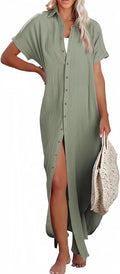 Womens Short Sleeve Button Down Beach Cover Up - Lightweight Chic soft