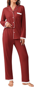 Ekouaer Womens Long Sleeve Lace Trim Pajama Set - Soft Nightwear