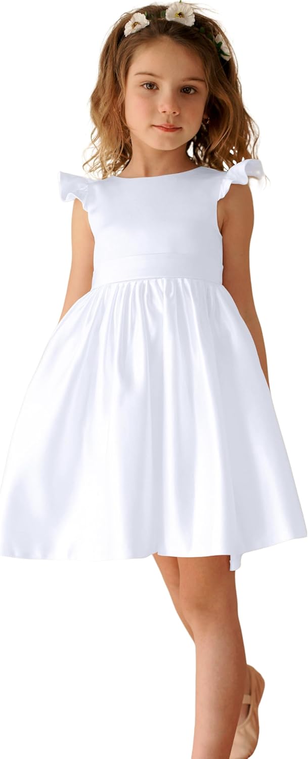 V-Back Satin Flower Girl Dress for Weddings and Special Events