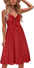 Women's Summer V Neck Sundress - Cute Tropical Tie Front