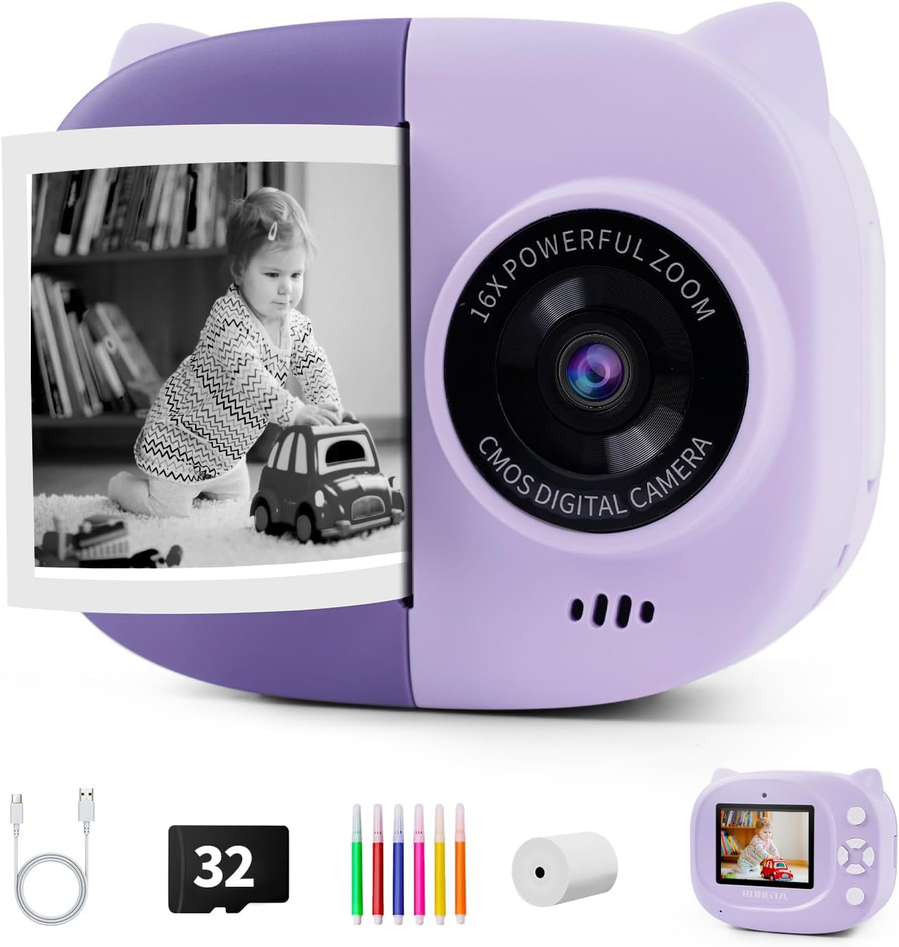 Rongta Purple Kids Instant Print Camera - Educational Birthday Toy