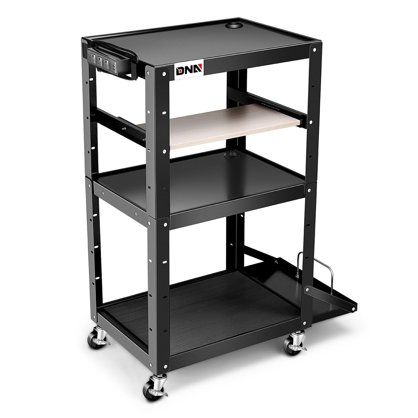 Adjustable AV Projector Cart with Wheels and Power Strip