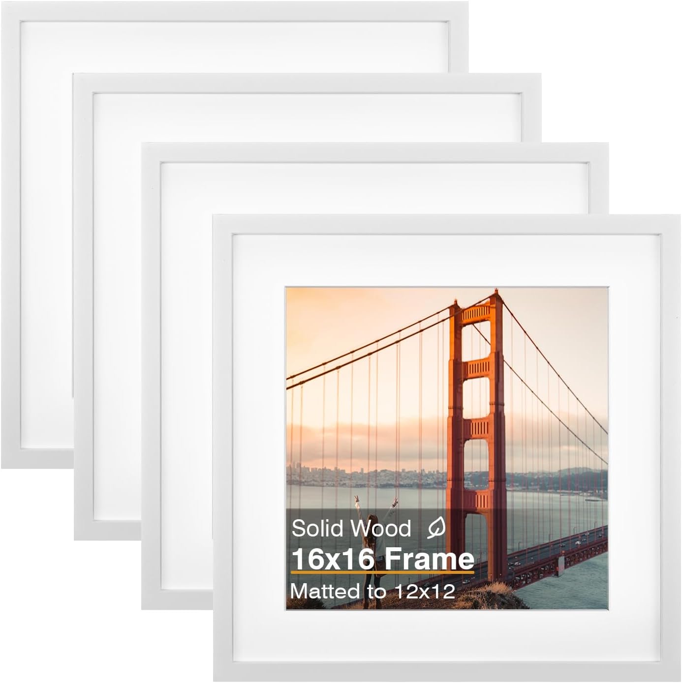 KINLINK 16x16 Picture Frame - Stylish Solid Wood Frame for Photos