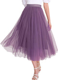 Womens Tulle Skirt Midi Elastic High Waist Pleated Mesh - Flowy Tutu