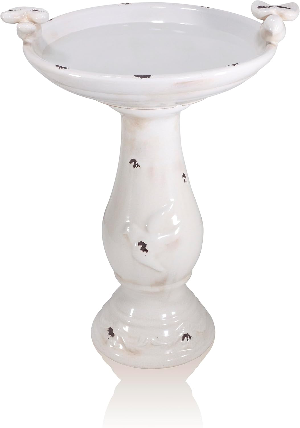 Antique Ceramic Birdbath with Bird Figurines for Outdoor Decor