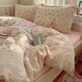 Pink Rose Flower Duvet Cover Queen with Lace Edge for Girls
