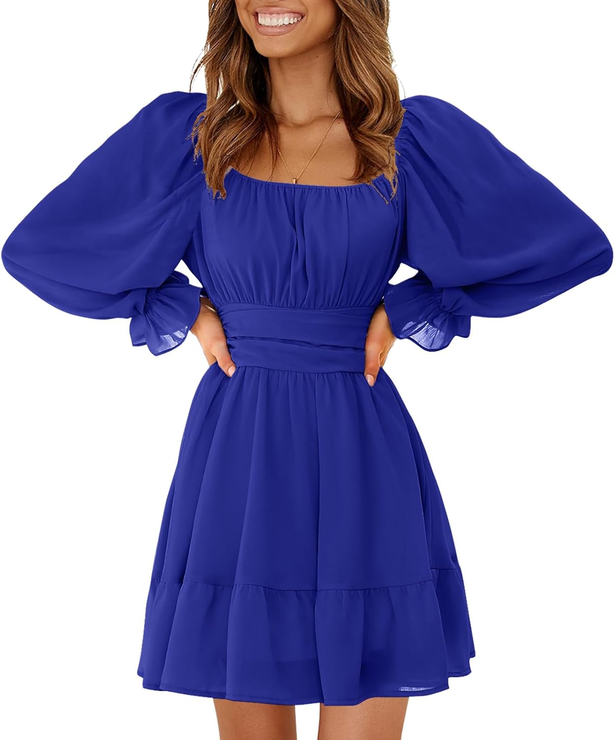EXLURA Women's Casual Long Lantern Sleeve Mini Dress Review