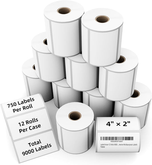 LabelChoice Strong Adhesive Thermal Labels - 12 Rolls
