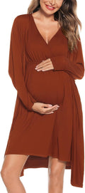 Women Maternity Nursing Gown and Robe Set 3-in-1 - Soft Modal Comfort