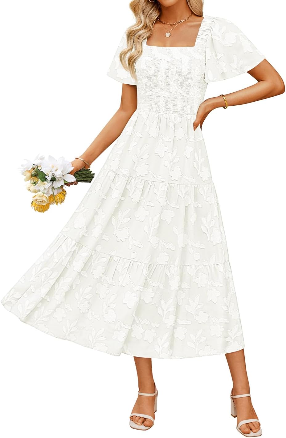 ZESICA Womens Summer Boho Floral Midi Dress for Beach Days