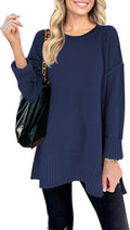 MEROKEETY Women's Oversized Pullover Sweater - Tunic Side Split