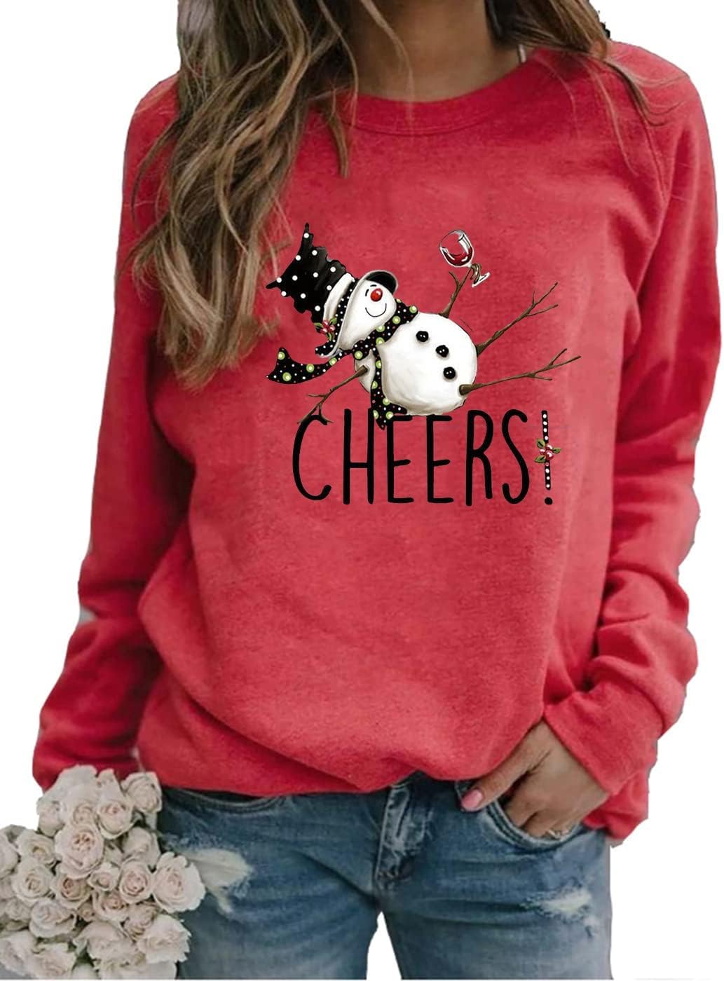Snowman Cheers Christmas Sweatshirt by Ykomow