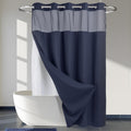 Heavyweight Navy Blue Dotted Waffle Weave Shower Curtain with Snap