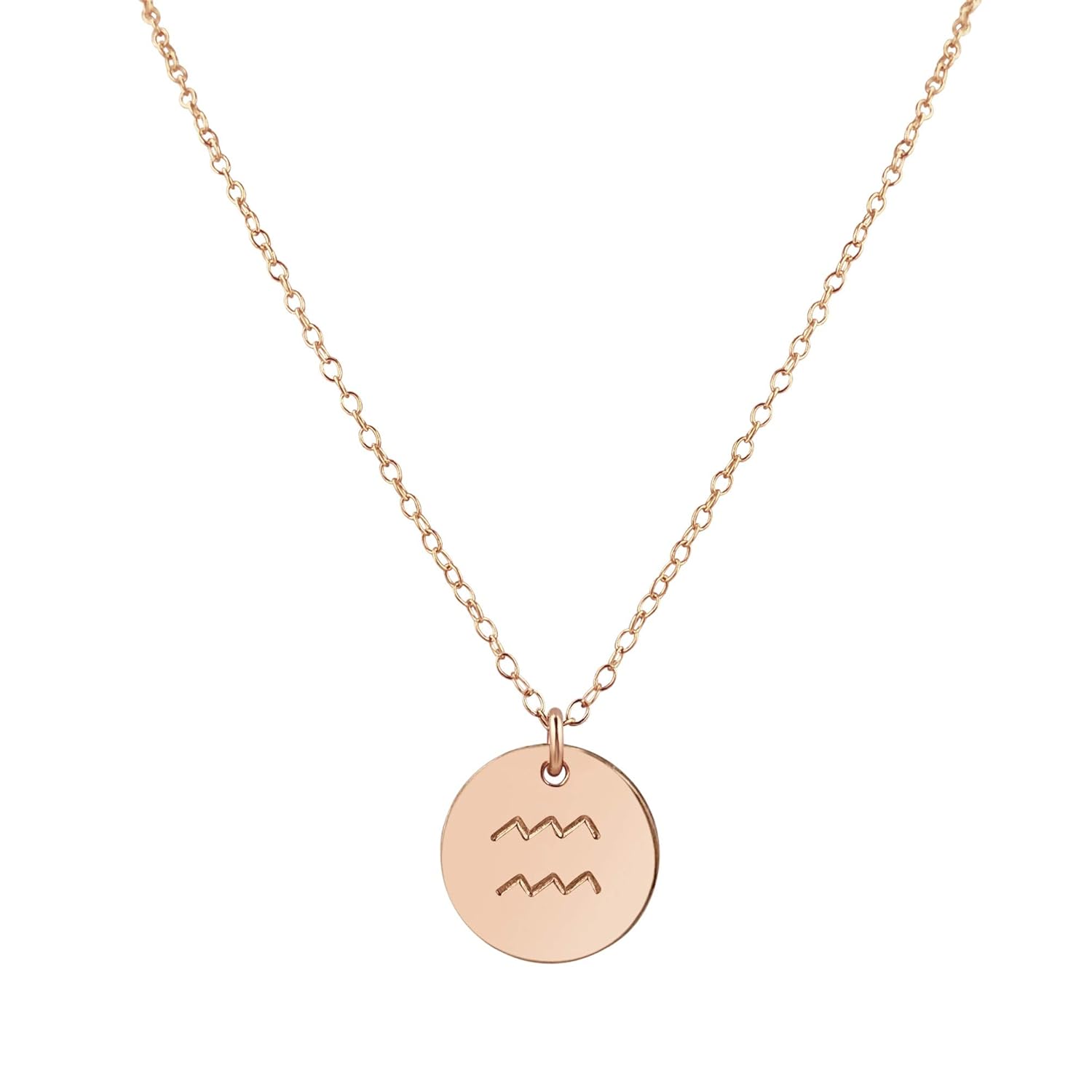 Handmade Rose Gold Aquarius Zodiac Charm Necklace for Women