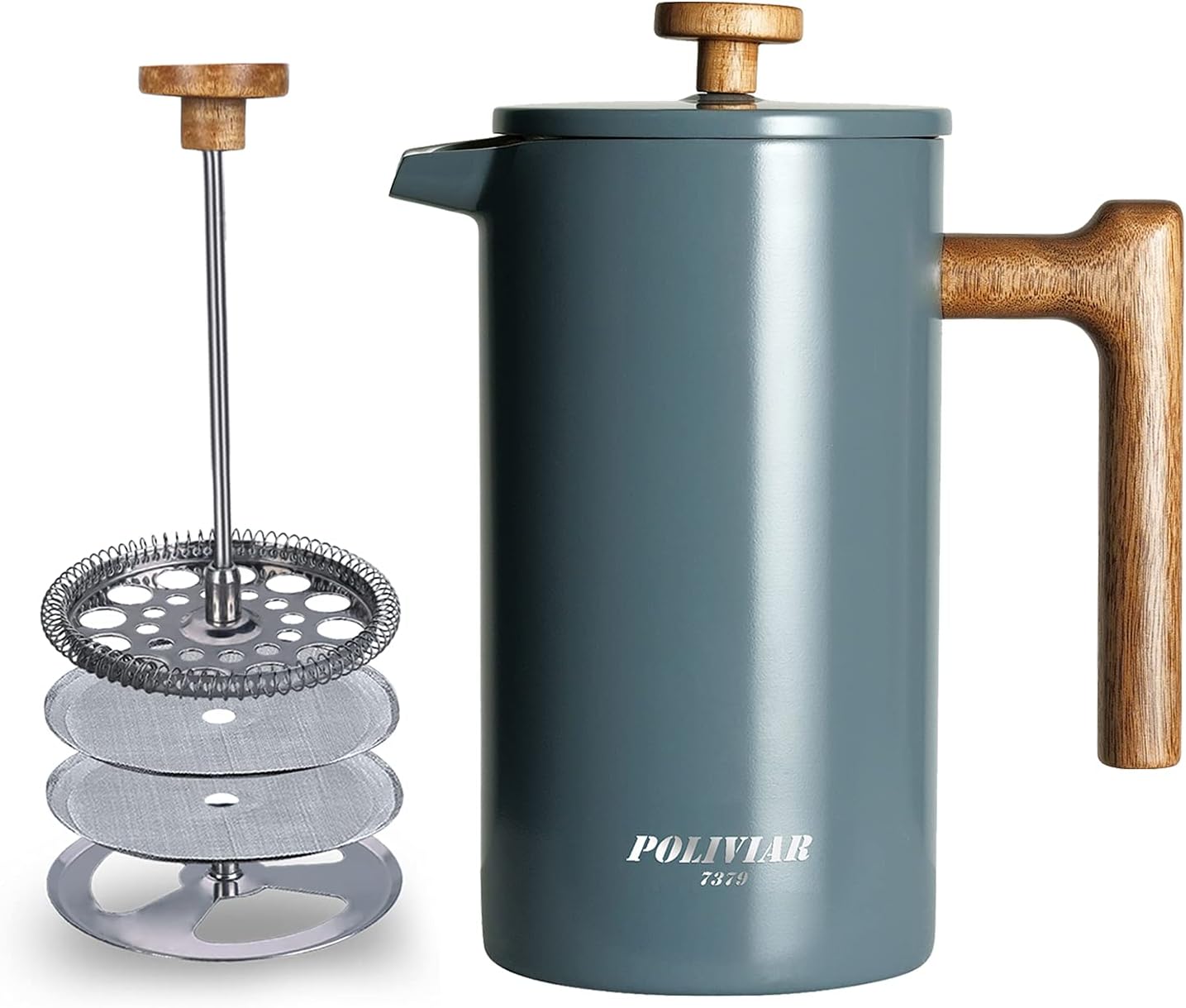POLIVIAR French Press Coffee Maker with Real Wood Handle