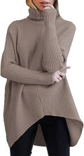 Caracilia Womens Turtleneck Long Sleeve Sweater Irregular Hem - Cozy