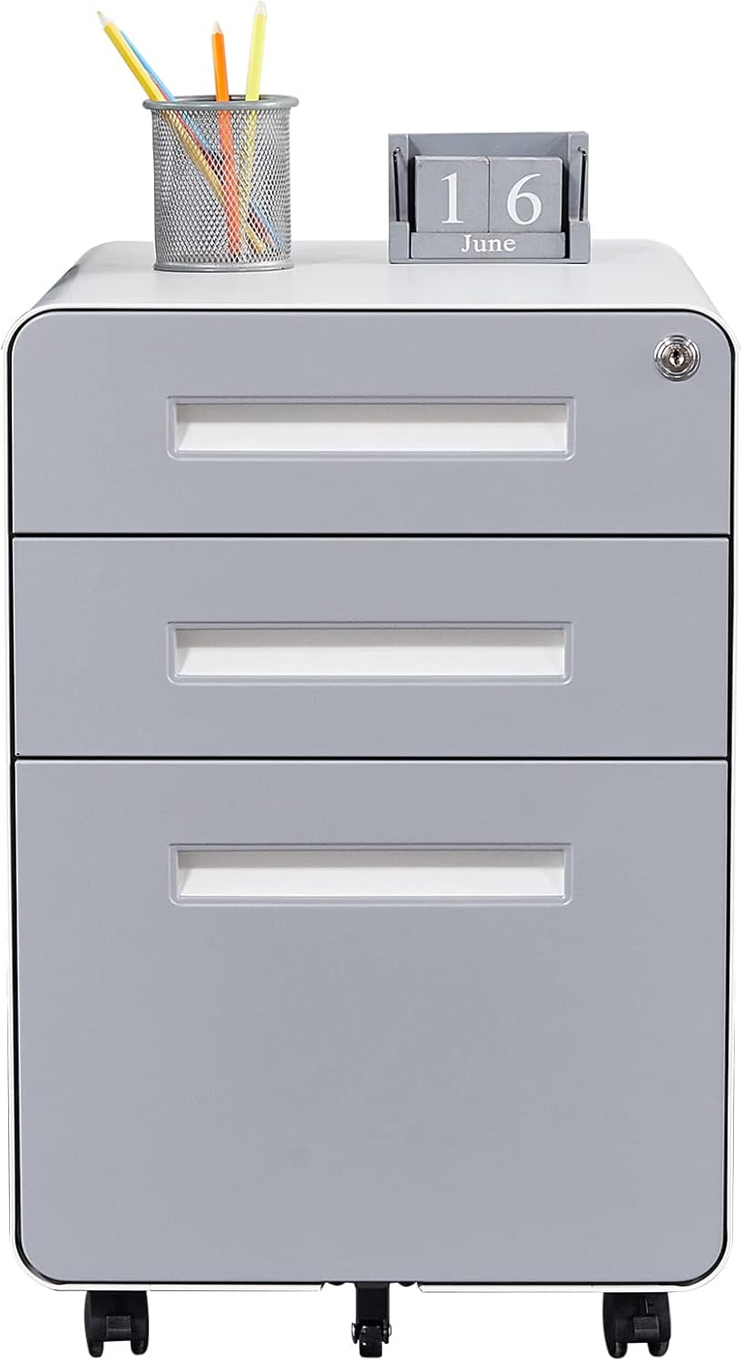 MIIIKO Modern Small Rolling File Cabinet with Lock for Office