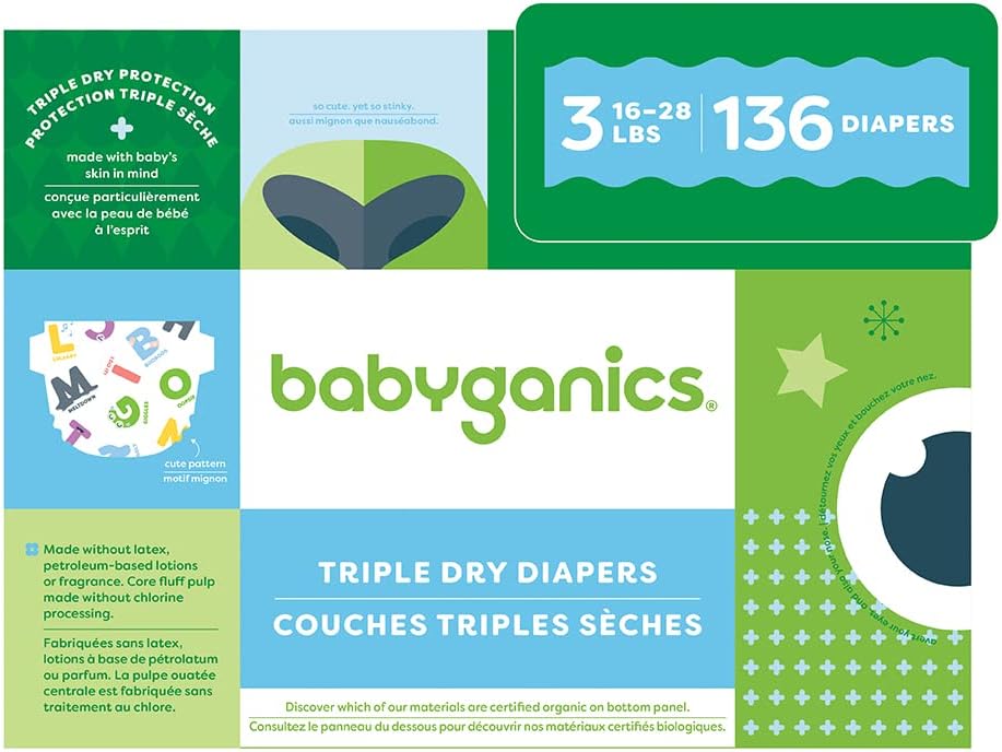 Babyganics Size 3 - 136 Count Triple Dry Protection Diapers