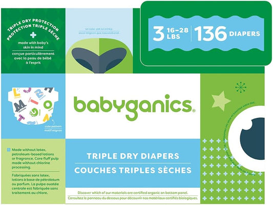 Babyganics Size 3 - 136 Count Triple Dry Protection Diapers
