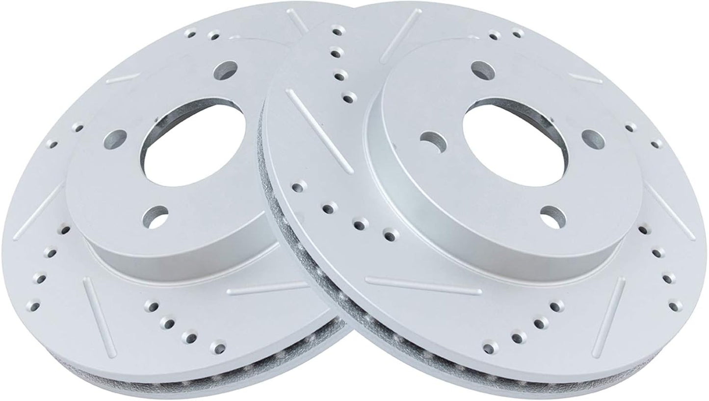 TRQ Front Brake Rotor Set G Coated Drilled and Slotted Vented