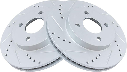 TRQ Front Brake Rotor Set G Coated Drilled and Slotted Vented