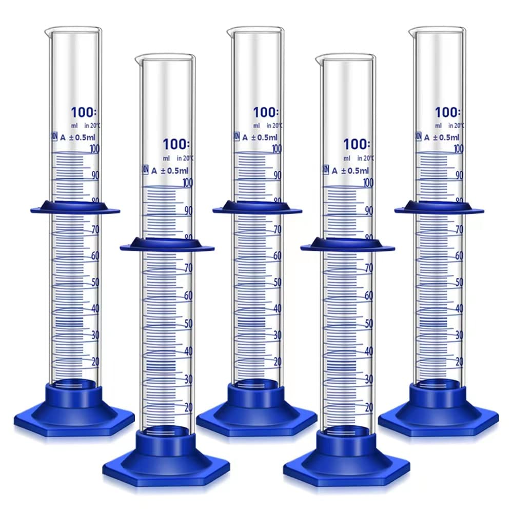 5PCS Graduated Cylinder Measuring Cylinder Thick Glass Lab Use