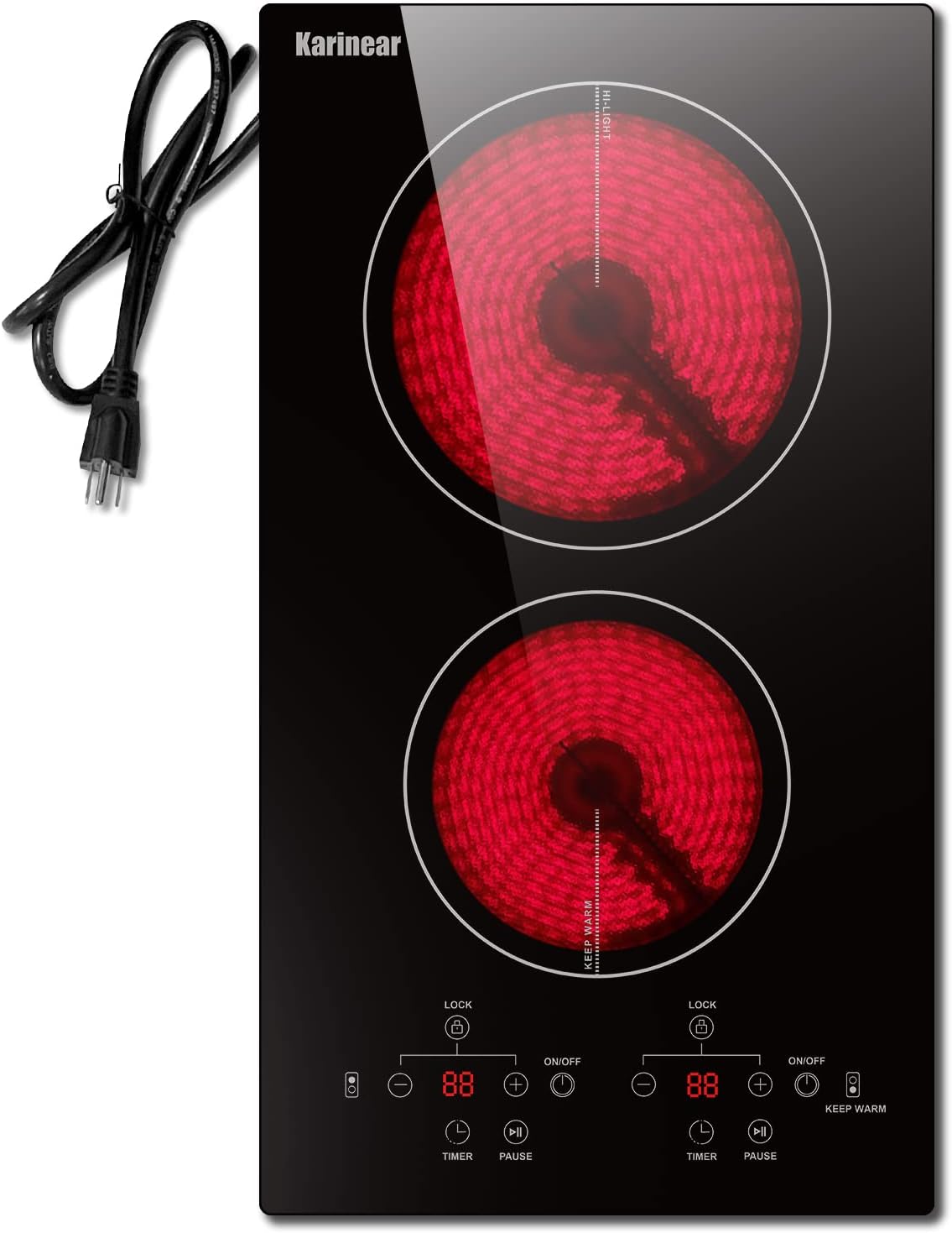 Karinear 2 Burners Electric Cooktop with Safety Features