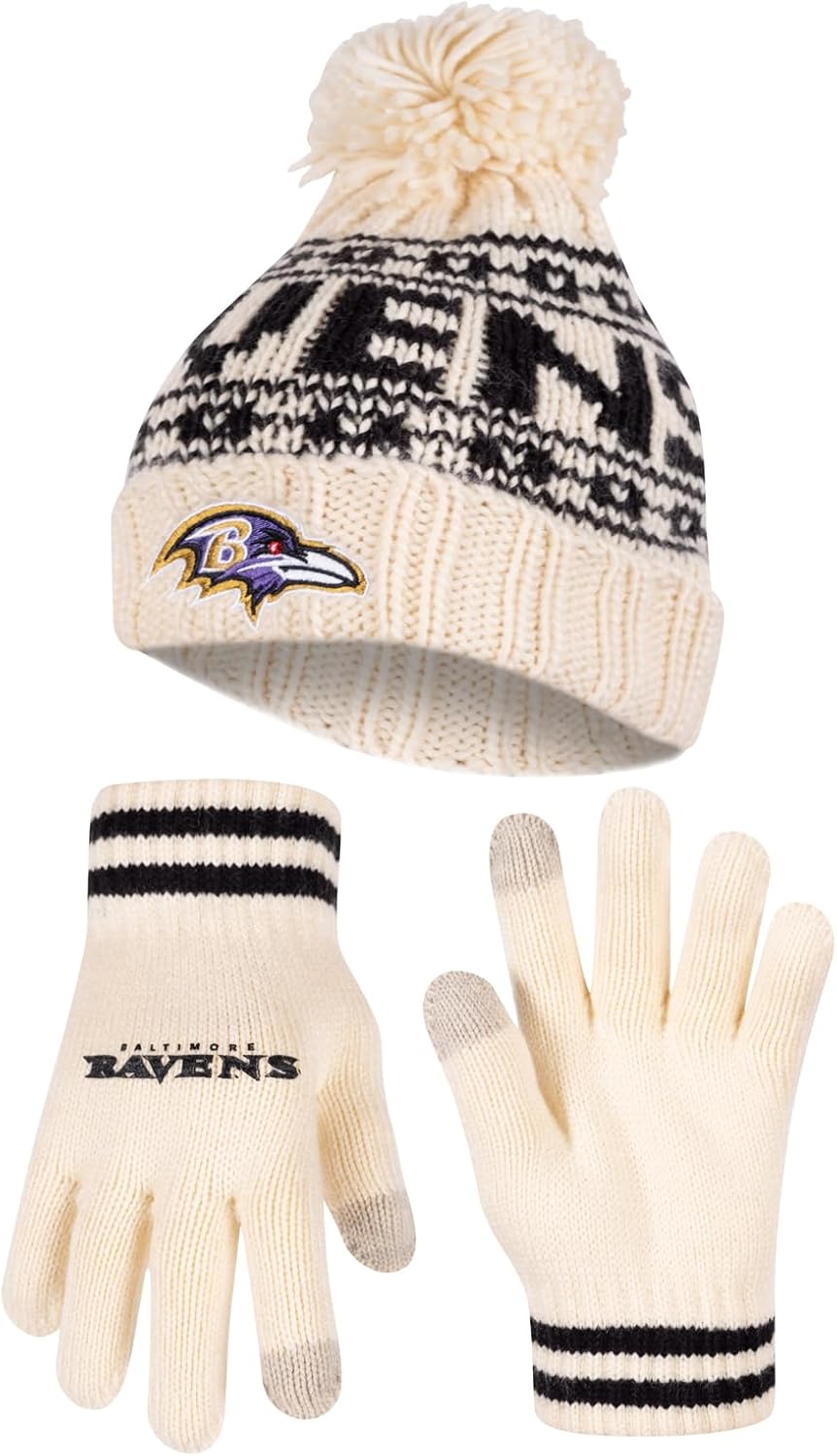 Ultra Game NFL Official Super Soft Cable Knit Beanie & Gloves