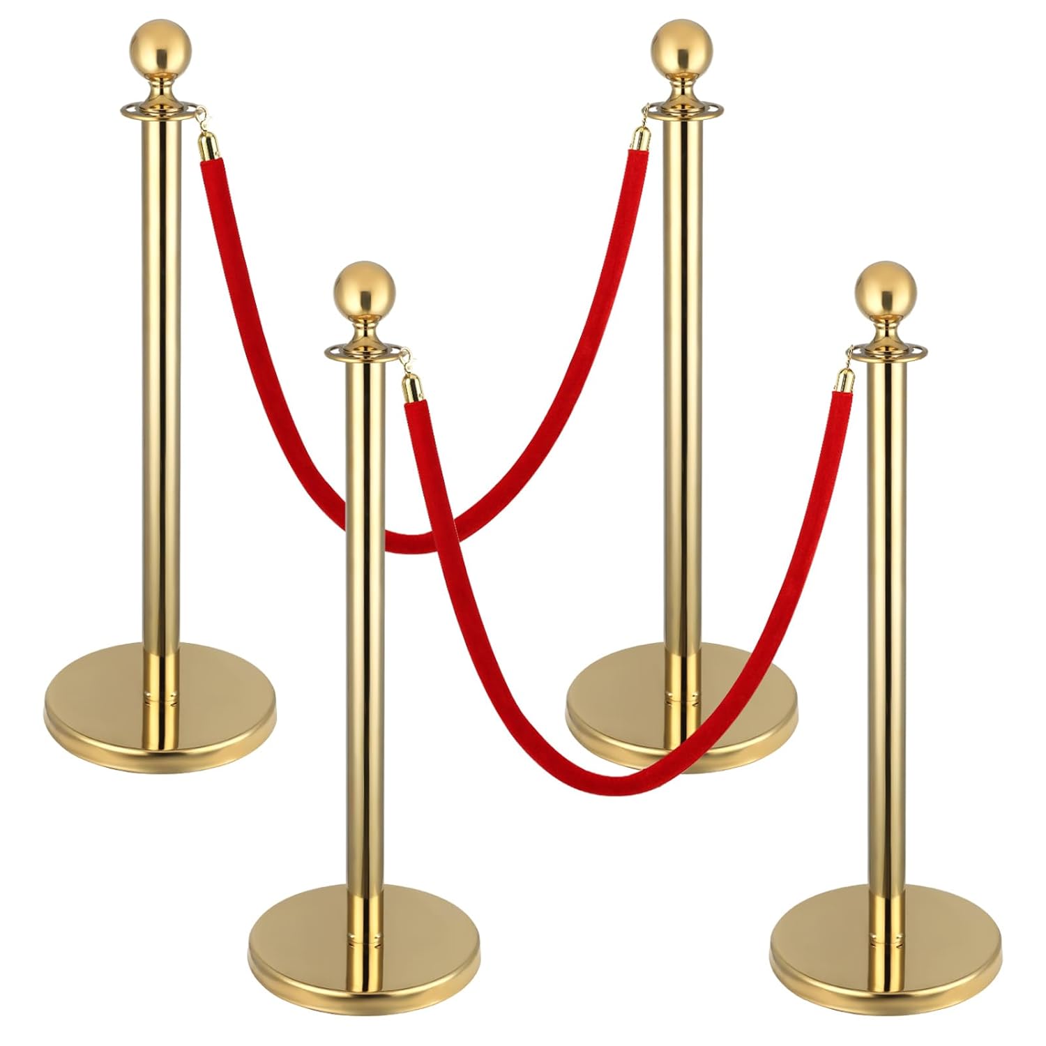 4 PCS Stainless Steel Stanchion Post with Red Velvet Rope Set