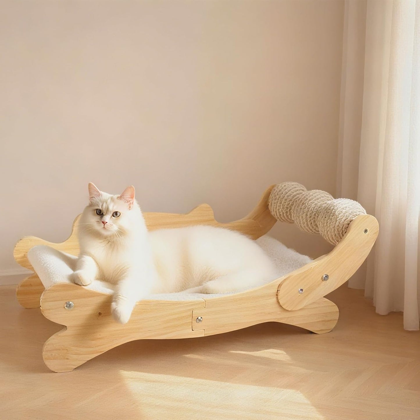 3-in-1 Cat Scratcher Bed for Indoor Cats with Wooden Perch