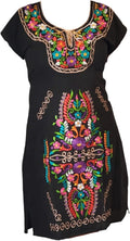Authentic Mexican Embroidered Dress Black Colorful Long - Traditional
