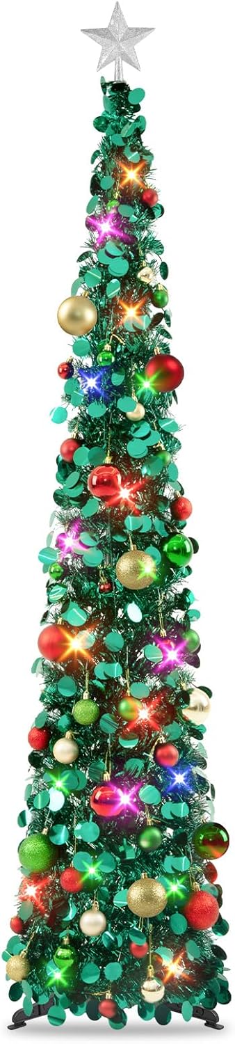 N&T NIETING 6Ft Pop Up Christmas Tree with Lights & 40 Balls