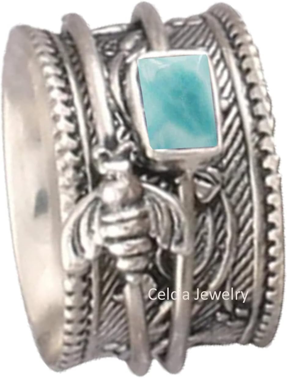 Solid 925 Sterling Silver Honey Bee Spinner Meditation Ring