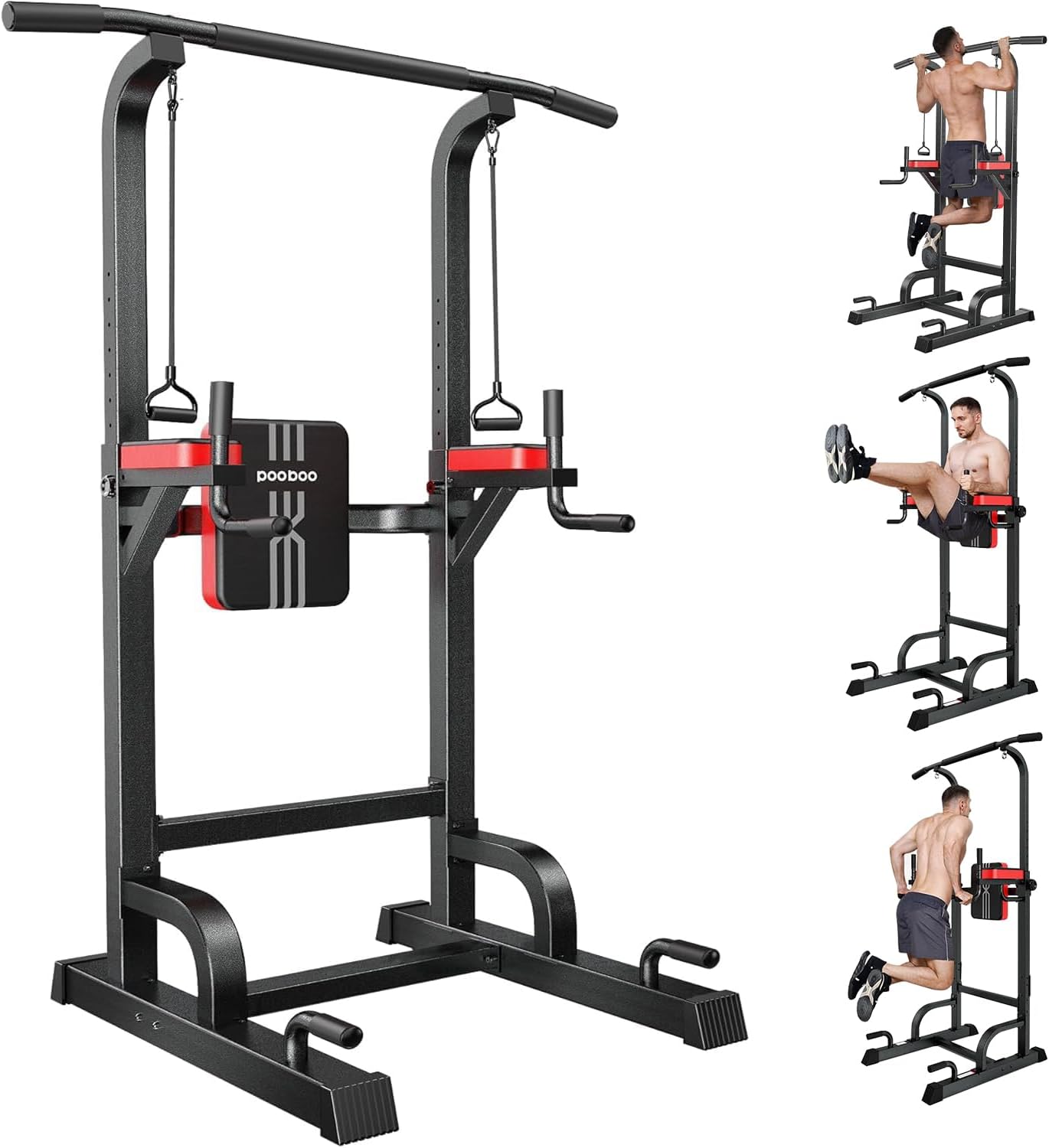 Pooboo Power Tower Dip Station for Home Gym Strength Training