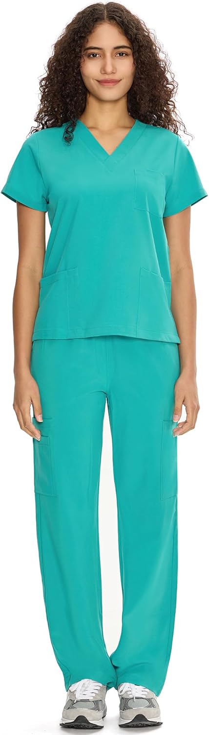 COZYFIT Scrubs for Women - V-Neck Top & Straight Leg Pants