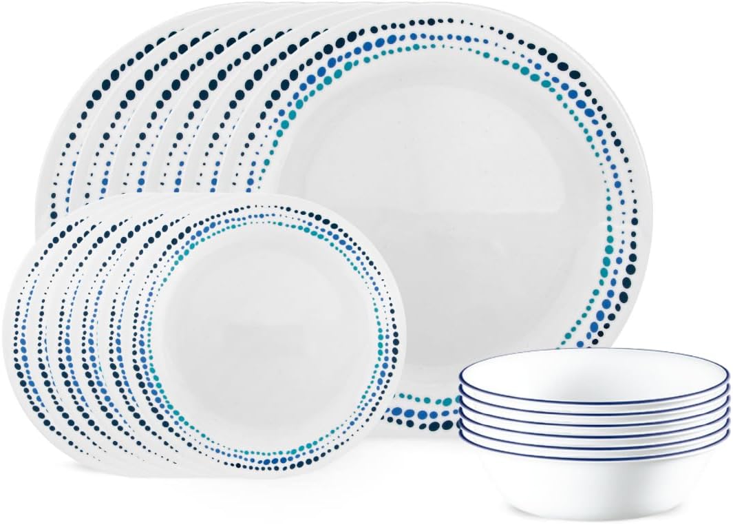 Corelle Vitrelle 18-Piece Dinnerware Set for 6 in Ocean Blue