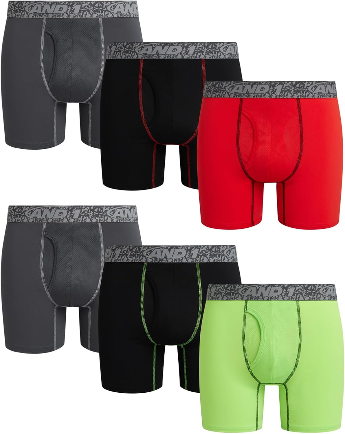 AND1 Mens Boxer Briefs - 6 Pack Performance Underwear for Men