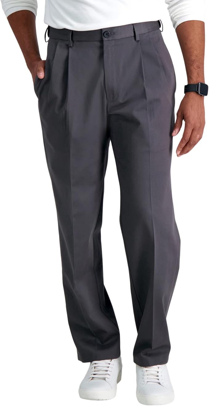 Haggar Men's Premium No Iron Khaki Classic Fit Pleat Front Pants