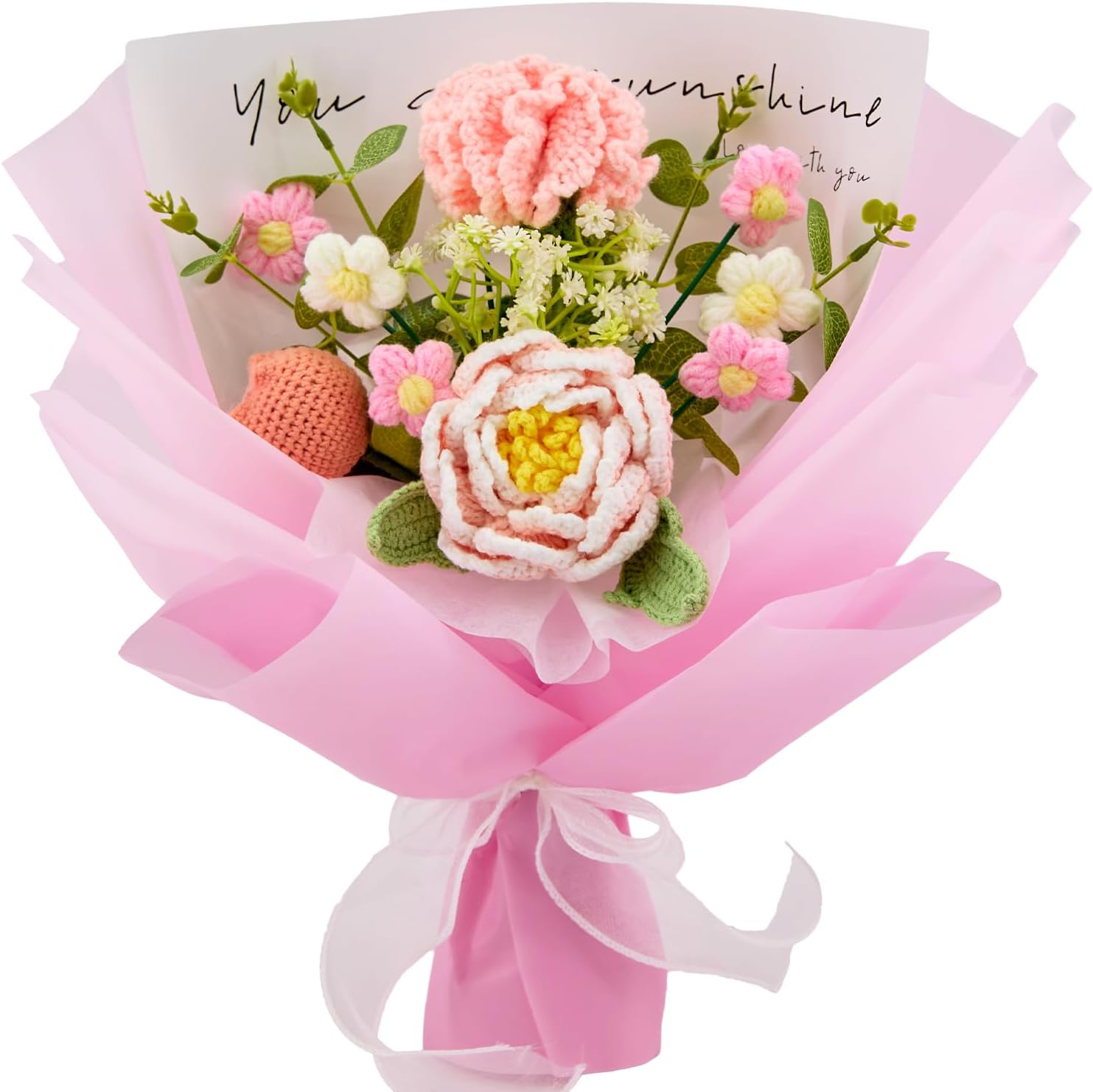 Crochet Flowers Bouquet with Peony, Tulips, and Carnation Gifts