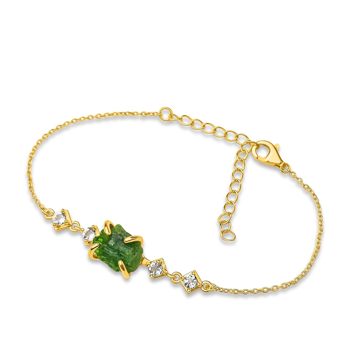 Raw Green Tourmaline Crystal Chain Bracelet for Special Occasions
